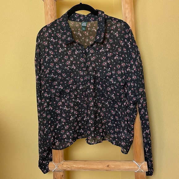 Wild Fable Whimsigoth Sheer Crop Top Long Sleeve Floral Button Down Size XXL - Picture 1 of 11